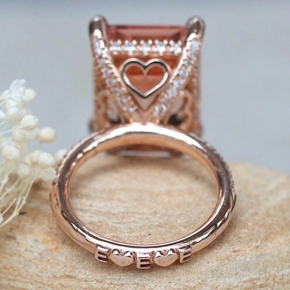 Pink Cubic Zirconia Ring, Rose Gold Pink Heart Ring, Valentines Day Gift - Picture 5 of 6